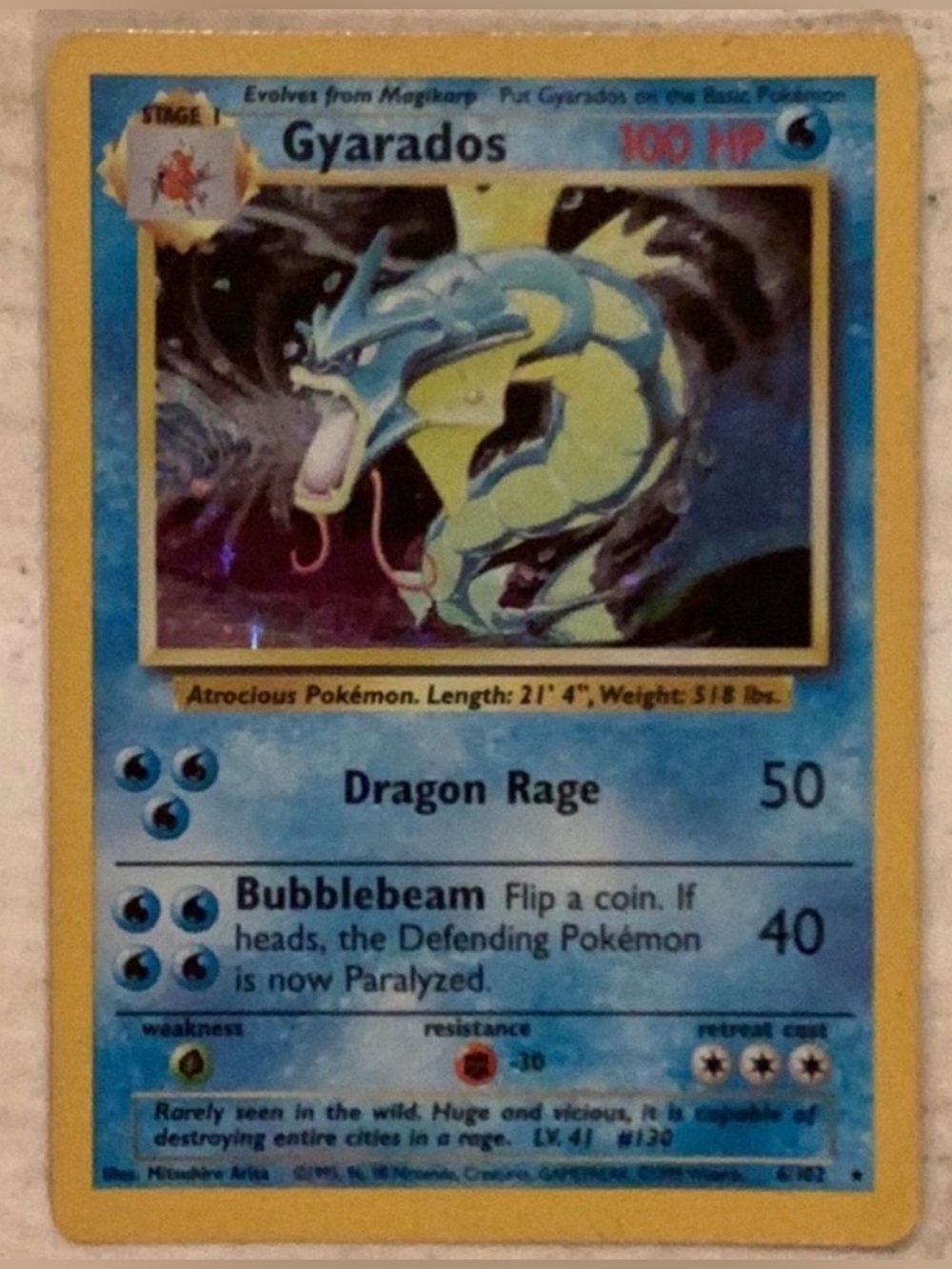 Pokemon Gyarados 1999 Holo 6/102 Base Set Card TCG #6 WOTC English